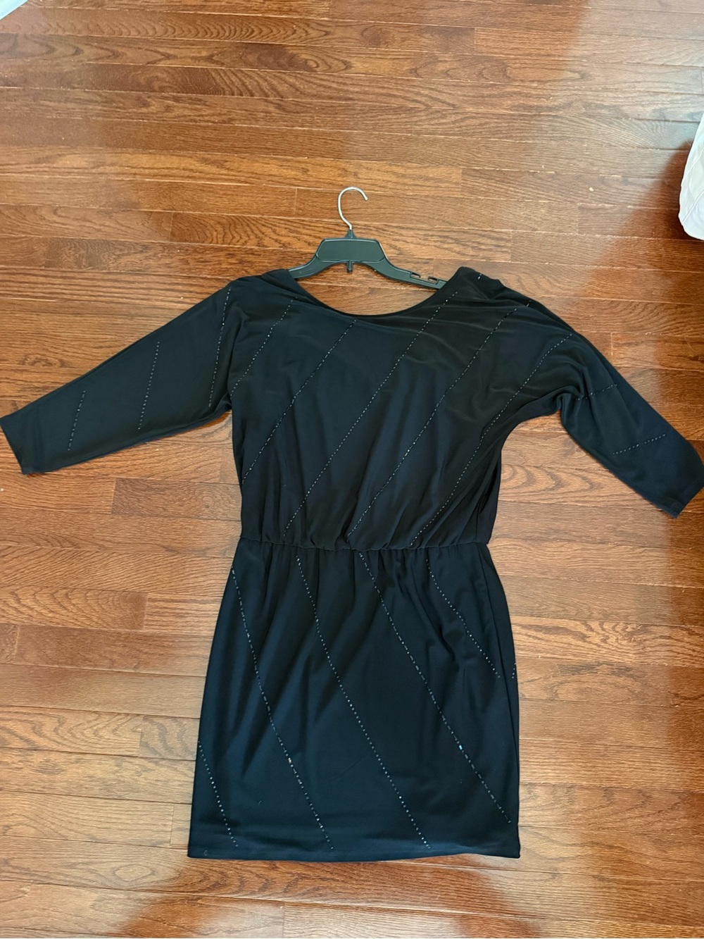 White House Black Market Black Stretch Knit Dress with Diagonal Stud Detail
